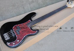 4 String Bass Guitar Jaz Black Bass Rosewood Fingerboard Fretless Fixed Bridge Red tortoise shell Pickguard