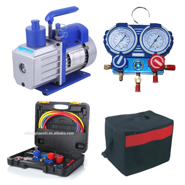 for r410a damping double ac gauge valve &Three color tube hose hvac manifold gauge vacuum pump rs-1