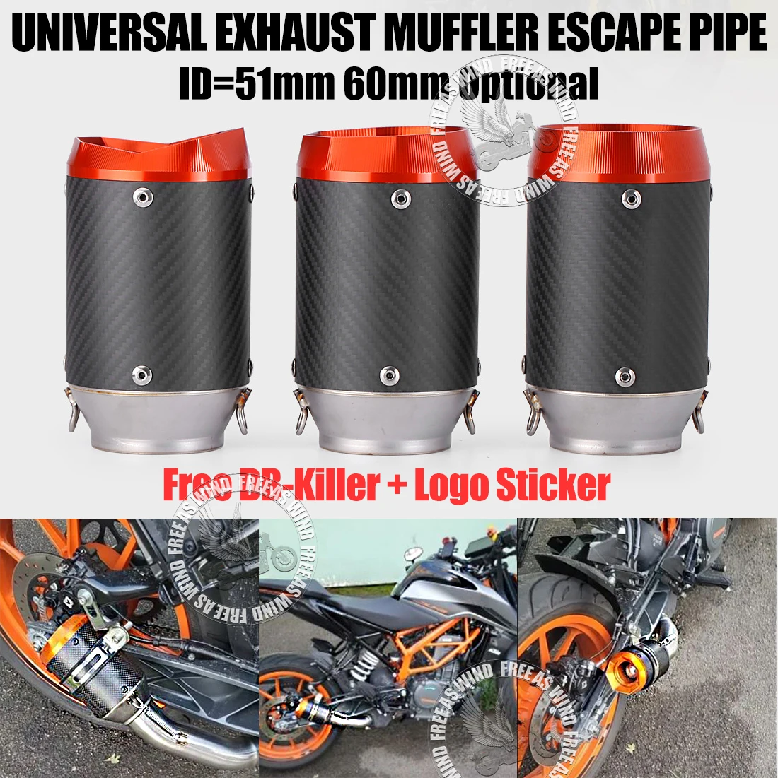 

Universal 51mm 60mm Motorcycle Exhaust Muffler Escape For Kawasaki Honda Yamaha KTM Motorcycle ar Exhaust Modifiction Accessori