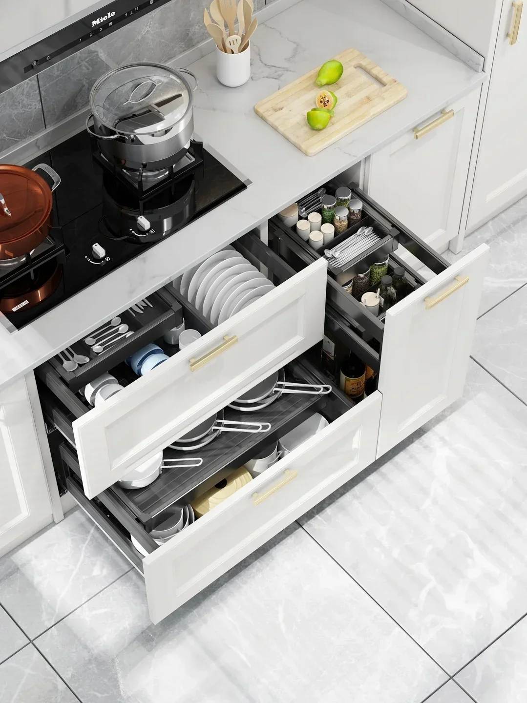 Hot sales Cabinets, floor standing cabinets, magic suction, seasoning pull-out basket, three layers of aluminum space