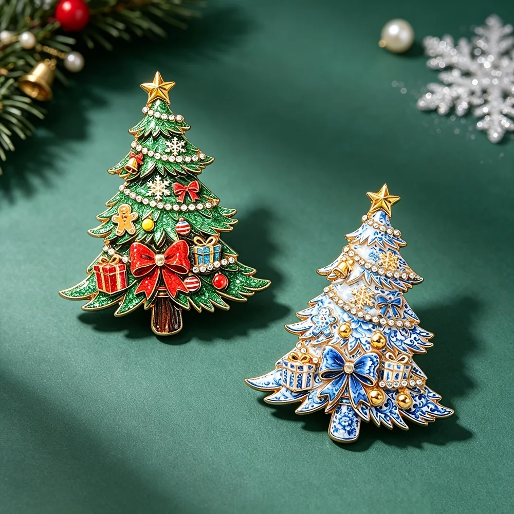 Christmas Tree Rhinestone Brooch, Gingerbread Ornament Pin, Suitable for Suits Sweaters Coats Hats, Winter Holiday Accessories