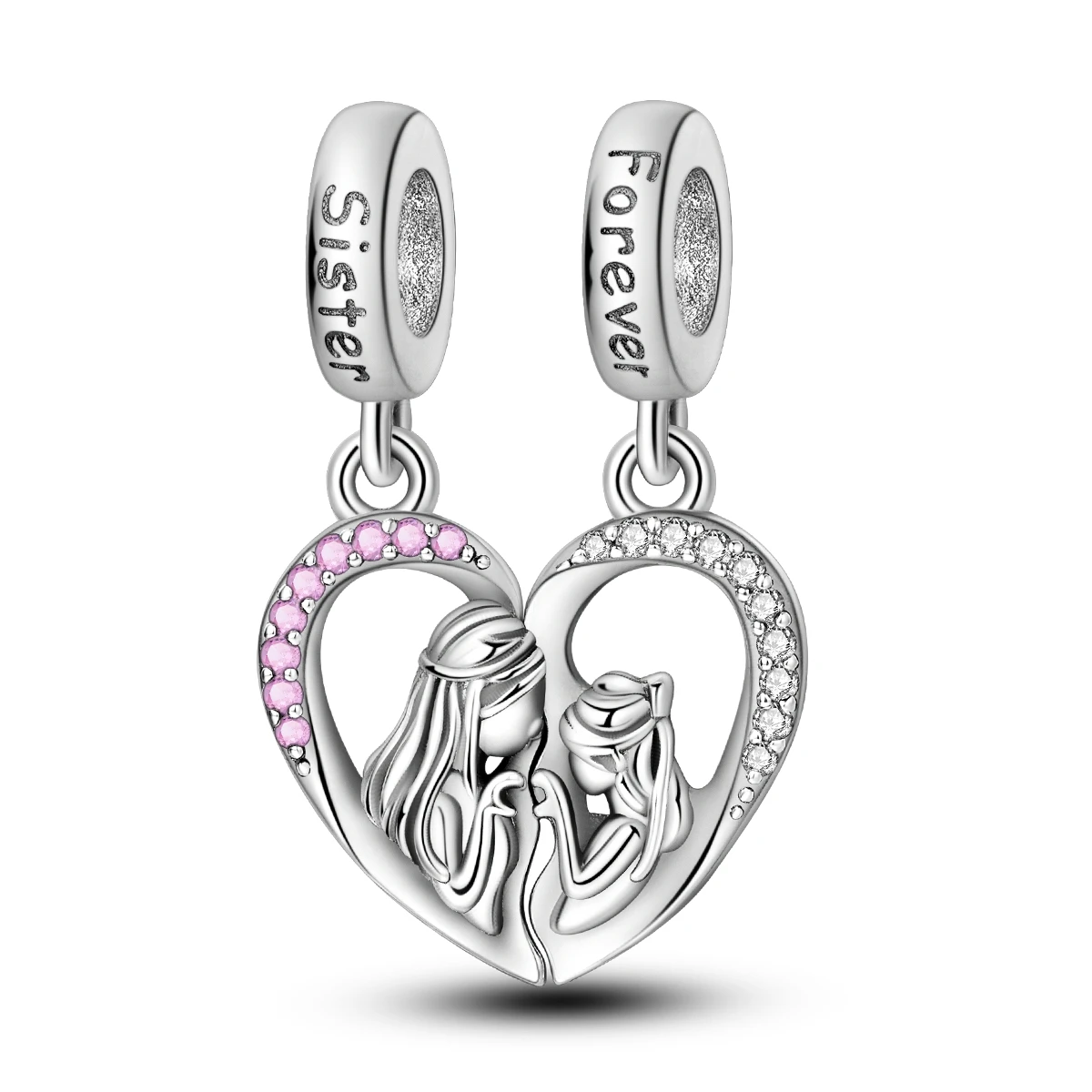 

Fashion 925 Sterling Silver Sisters Heart Combo Double Charm Fit Bracelet Necklaces Women's Friendship Anniversary Jewelry Gift