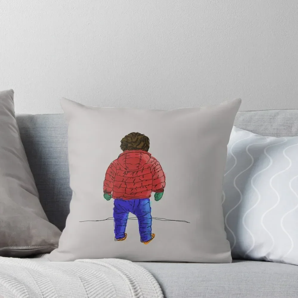 

Child in down jacket (red, black outlines, gray background) Throw Pillow christmas pillowcases Decorative Cushions pillow