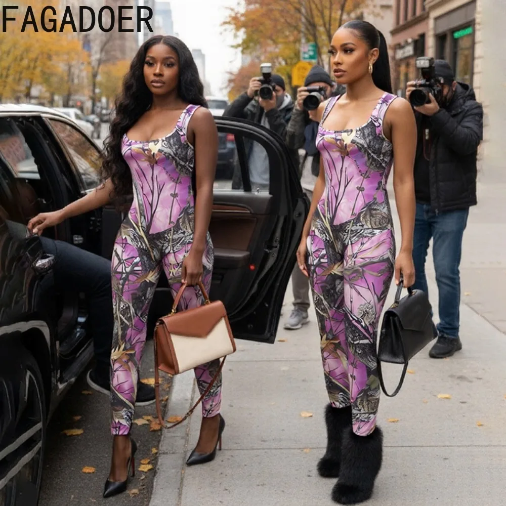 FAGADOER مثير نمط الطباعة Bodycon حللا للمرأة أكمام عارية الذراعين الجوف التدريجي ثوب فضفاض الإناث كلوبوير وزرة جديد #2