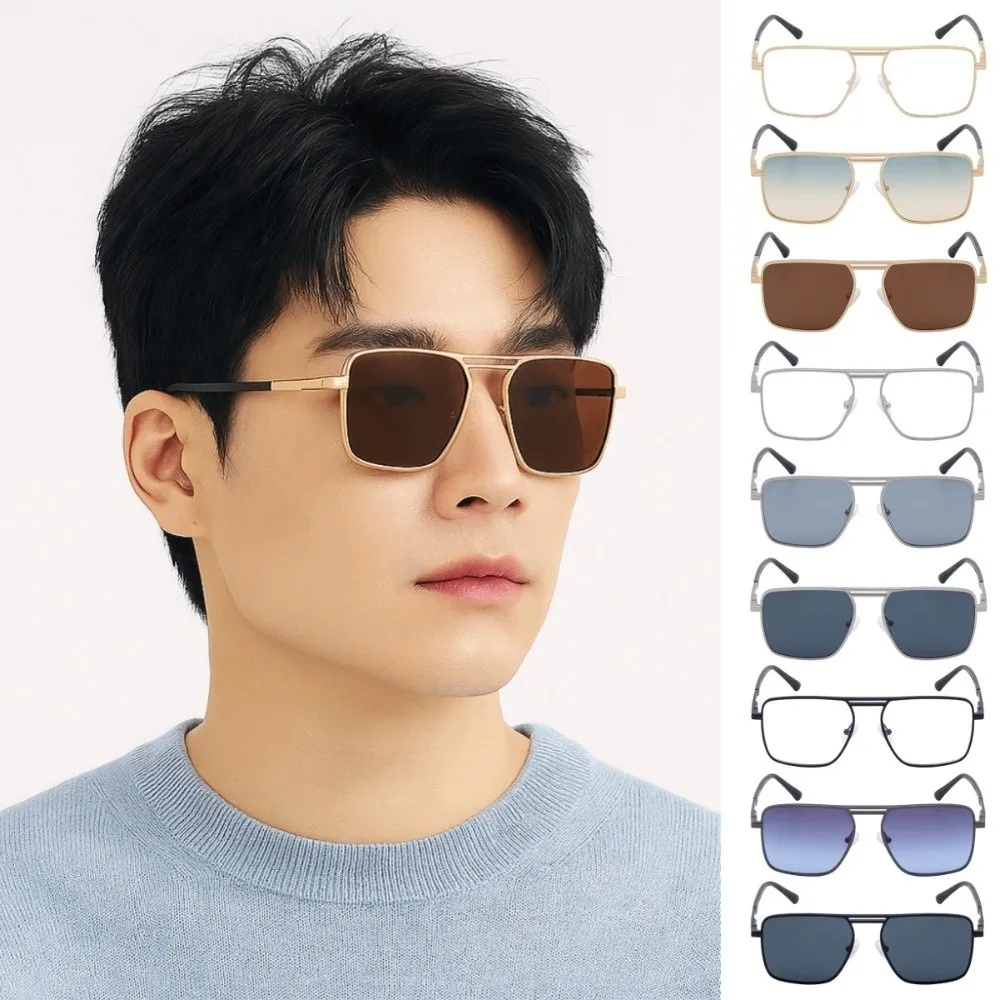 

Vintage Big Frame Square Sunglasses Punk Lightweight Double Beam Sun Glasses Alloy UV400 Men Eyewear Unisex