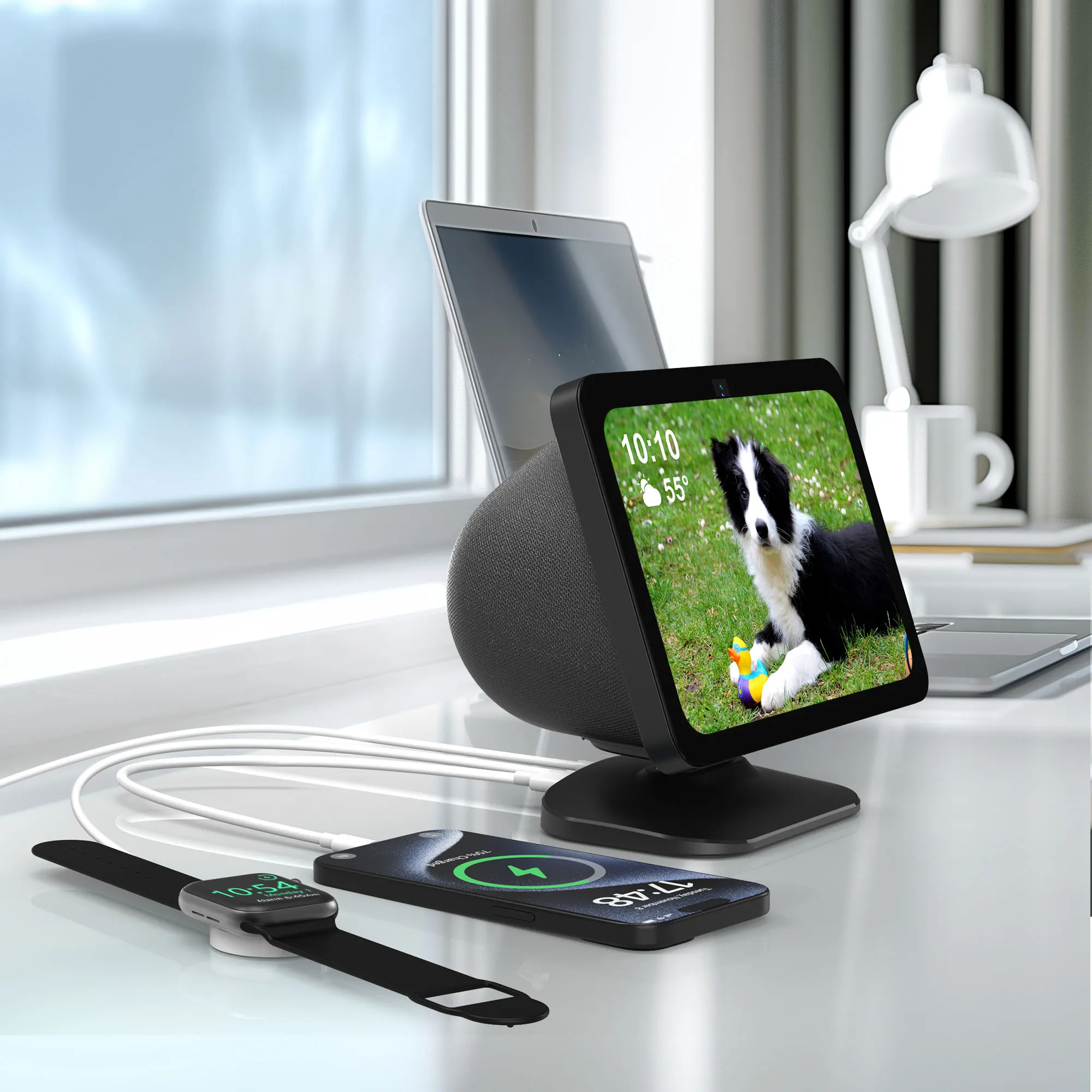 حامل قاعدة PlusAcc لعرض الجيل الثالث مع منفذ شحن USB-C/A لأجهزة iPhone وAirpods وجميع الهواتف وسماعات الأذن