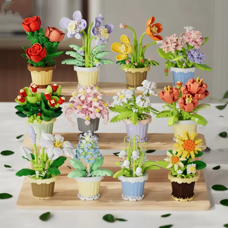 1PC Mini Succulent Flower Pot Building Blocks Simulation Flower Assembling Brick Model Kids Toys Home Decoration Collection Gift
