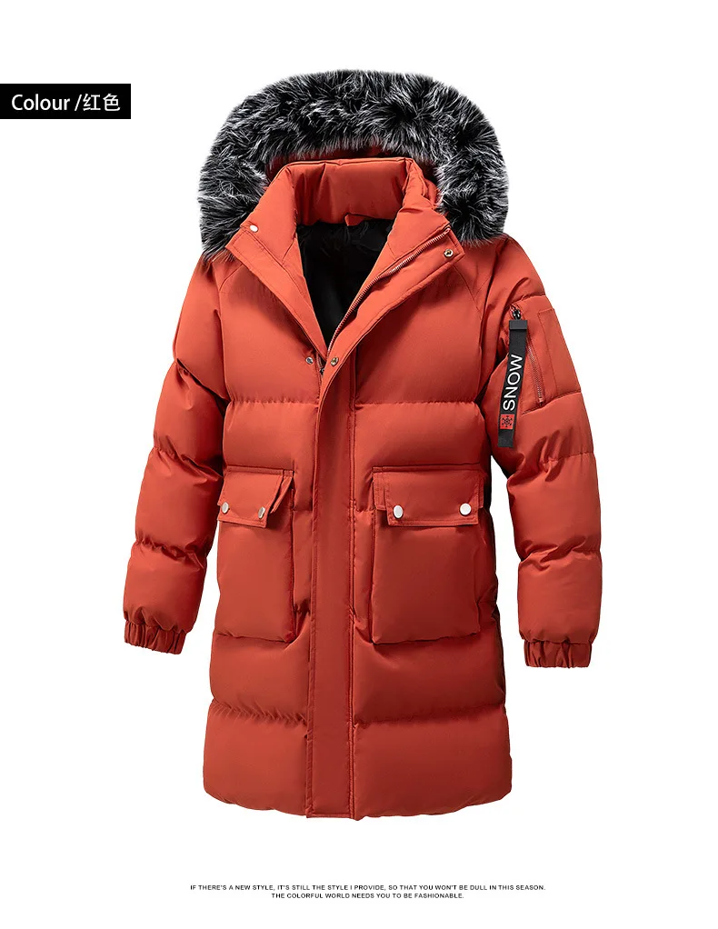 Winter Men's Hooded Jacket Large Fur Collar Thick Warm Cotton Coat Medium-Length Versatile Windproof Fashionable Workwear