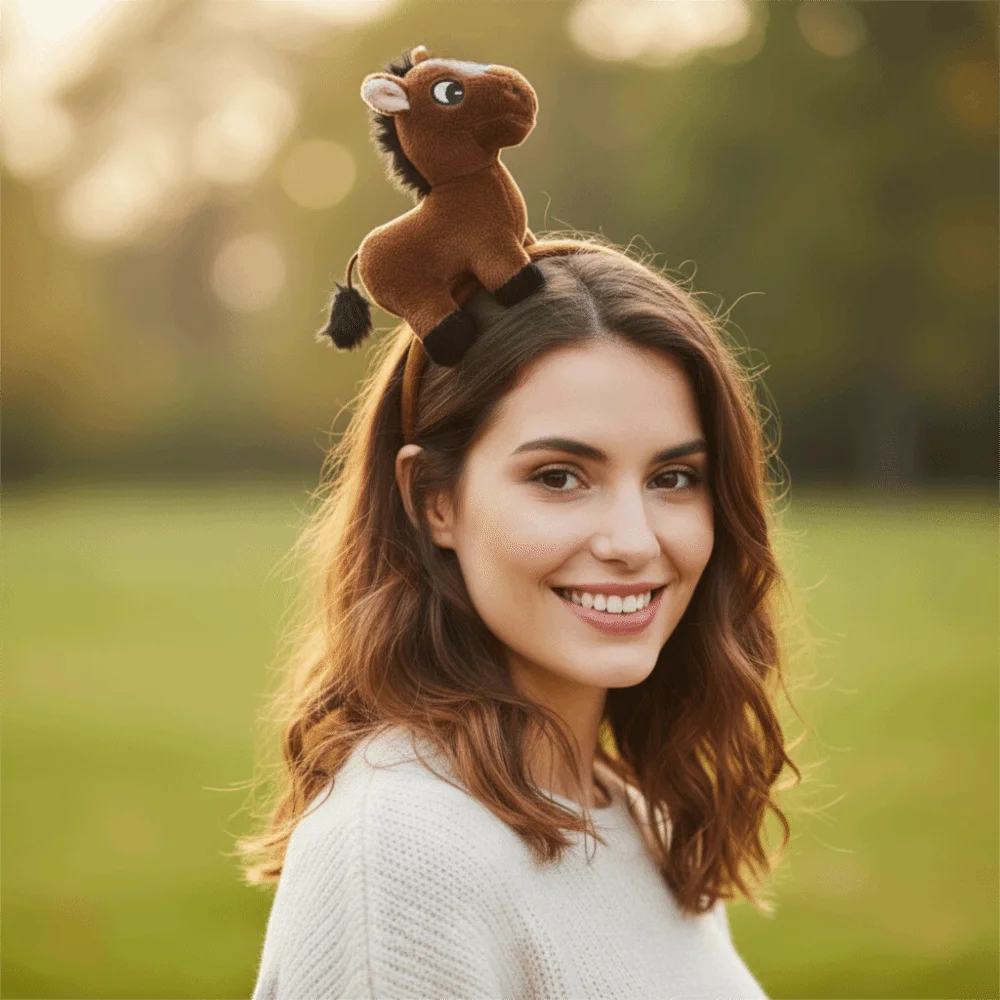 

Funny Cartoon Horse Headband Mascot Pony 2026 New Year Headband Solid Color Plush Plush Hair Hoop Cosplay Supplies