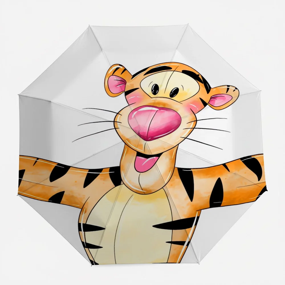 

Автоматический складной зонт Disney Winnie the Pooh Tigger, ветрозащитный и водонепроницаемый зонт для путешествий с милым мультяшным принтом тигра, портативный