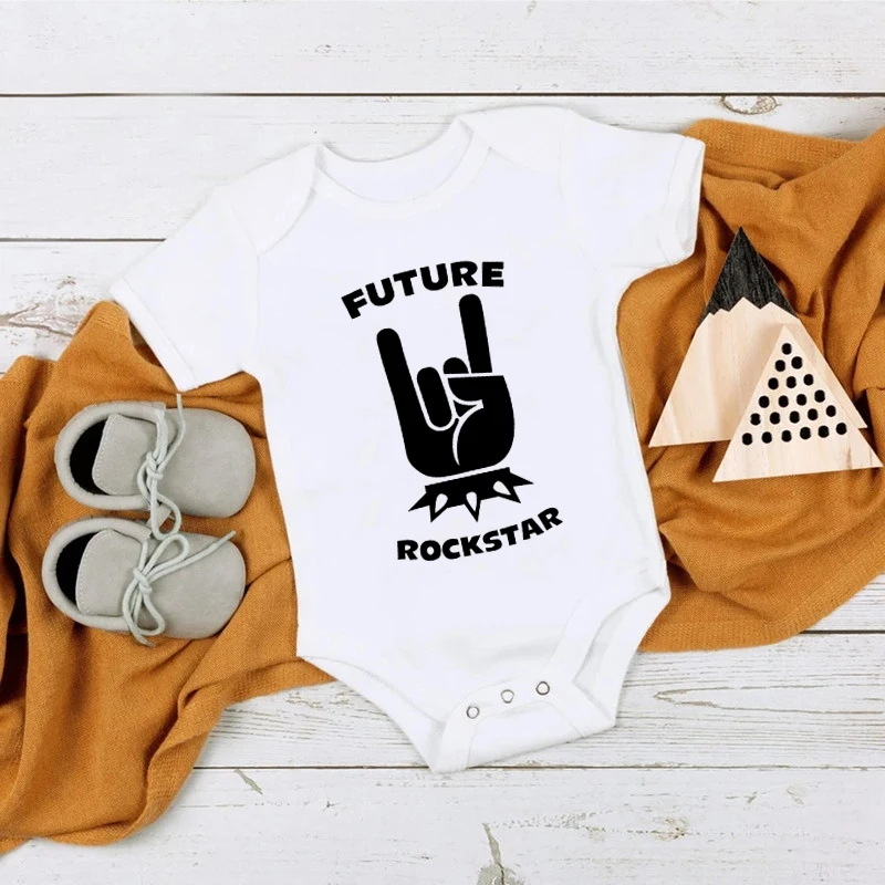 Future Rockstar Printed Baby Rompers Funny Short Sleeve Boys Girls Rock Bodysuits Music Party Baby Shower Gift Onesies