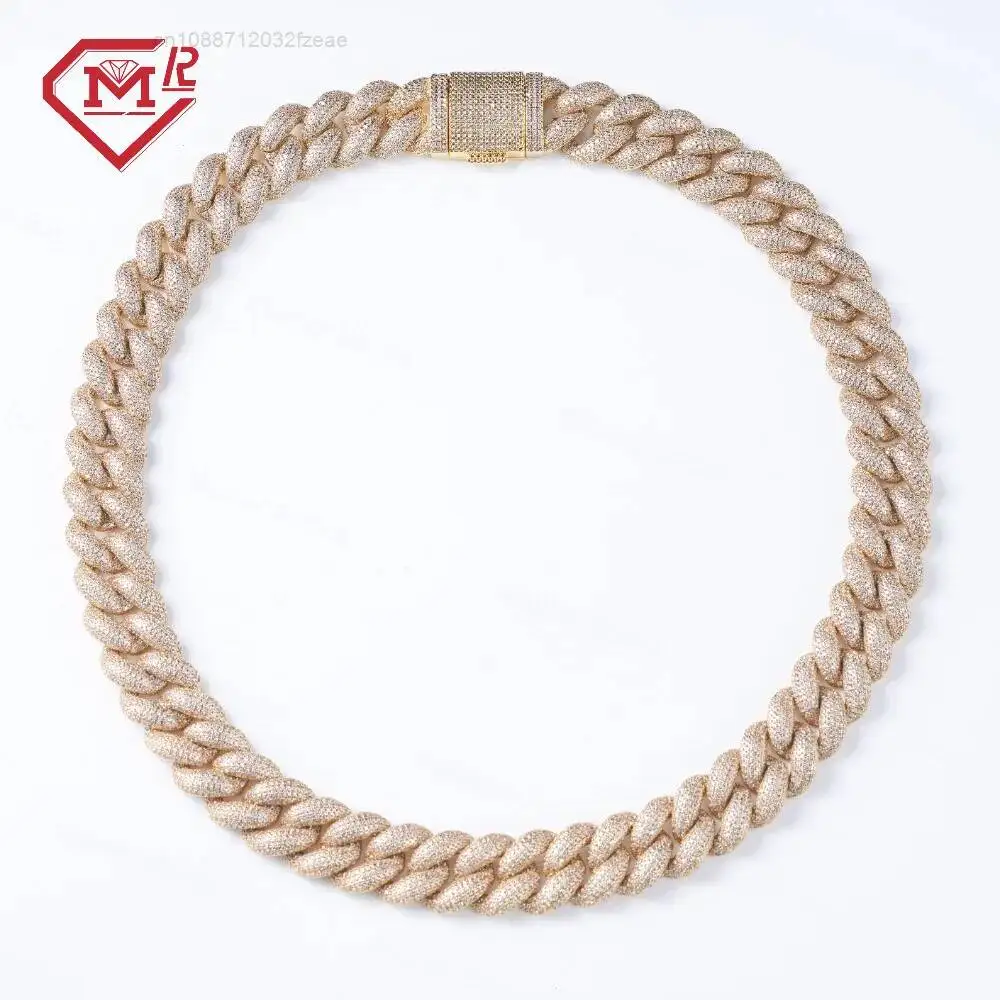 

Hip Hop Cuban Link Chain Miami 10mm Unisex 925 Silver Vvs Iced Out Moissanite Cuban Chain