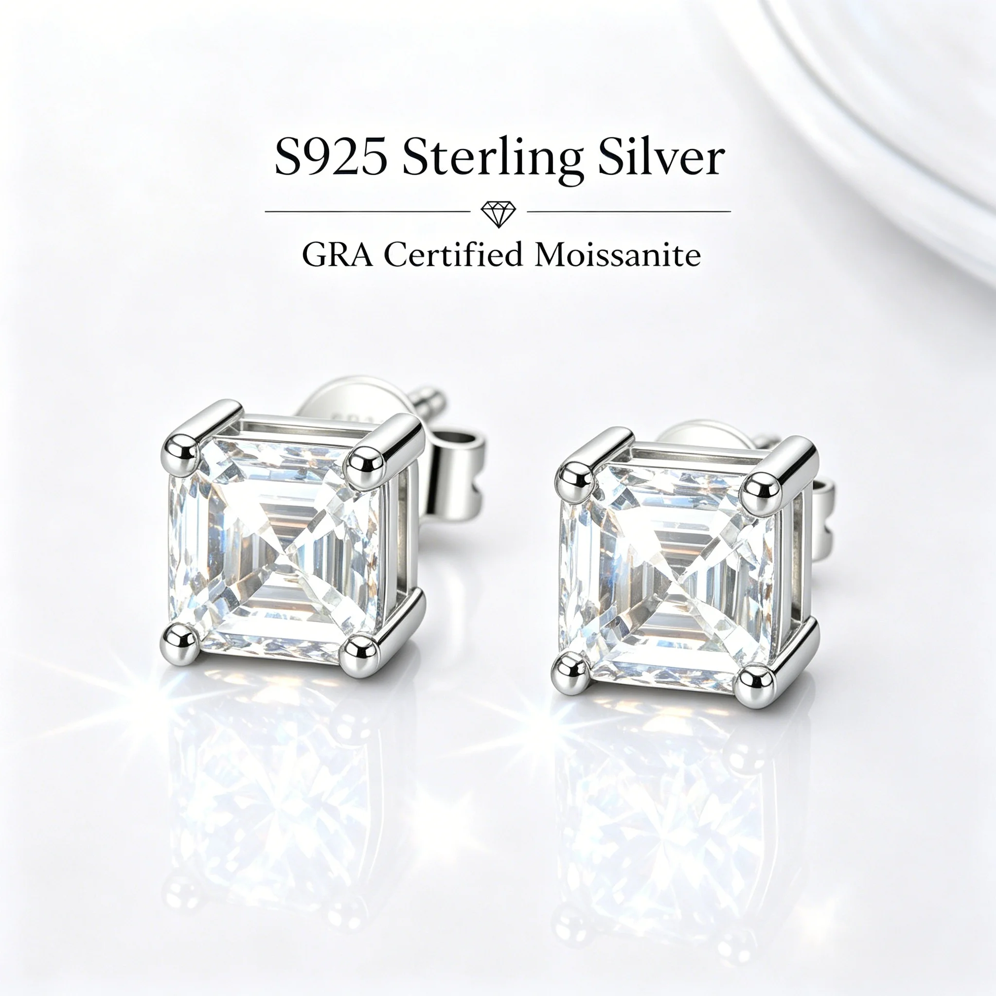 Promotion Asscher Shaped Cut Luxury Certified 0.5-2ct Moissanite Earrings D Color VVS1 S925 Silver women's Party Jewelry Gifts