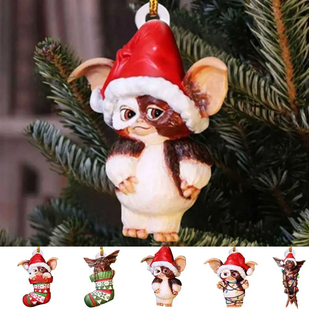 Ornaments 2D Gremlins Santa Hat Socks Dog Flying Dragon Gremlins Gizmo Hanging Puppy Chrismtas Tree Pendants Holiday