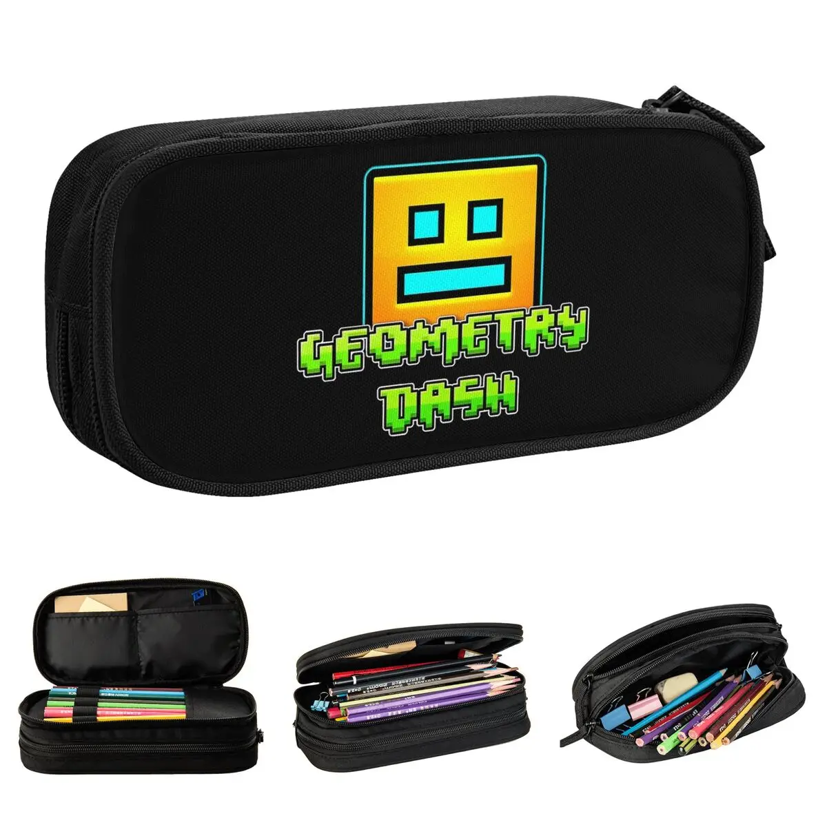 Lovely Geometric Dash Pencil Cases Geometry Dash Pencilcases Pen Holder Kids Big Capacity Bag School Supplies Zipper Stationery
