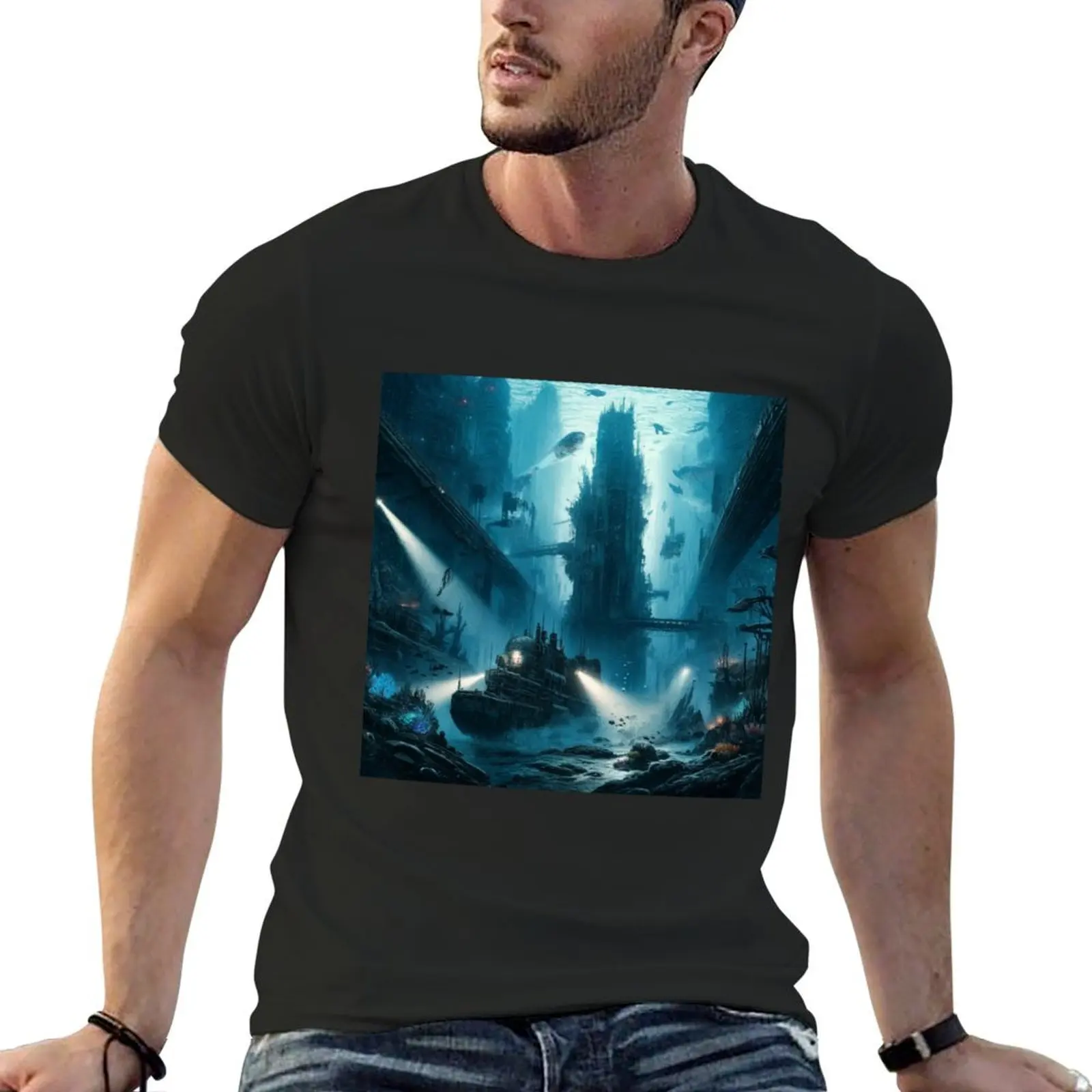 Exploration of A Post Apocalyptical Underwater Cityscape T-Shirt anime t shirts oversized t shirt men