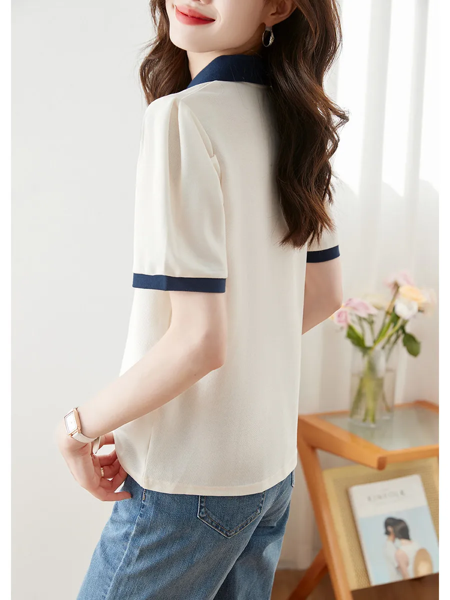 Slimming Effect Summer Casual Color Blo  Ne ort Sve Top Women's T-irt Straight Cut Cotton Polyester Blend