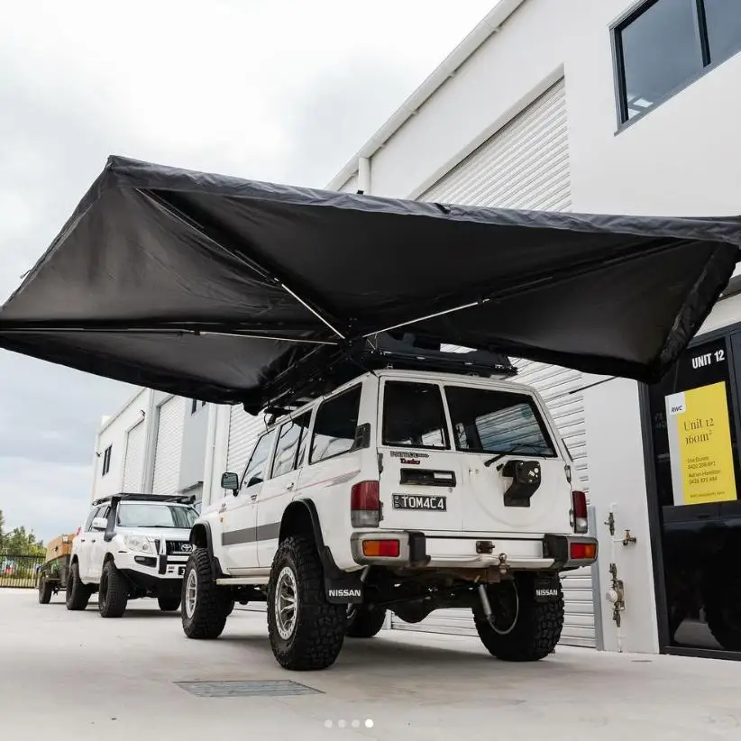280G Canvas 270 Plus LED Lights Rainproof Poles D Zipper Hole Retractable Car Side Umbrella Free Standing Awningcustom