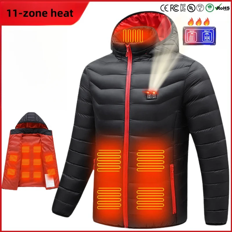 Unisex Heated Hoodie,Heated Jacket 11 Heating Zones Heated Coat Detachable Hood,Heated Coat with 3 Heating Levels