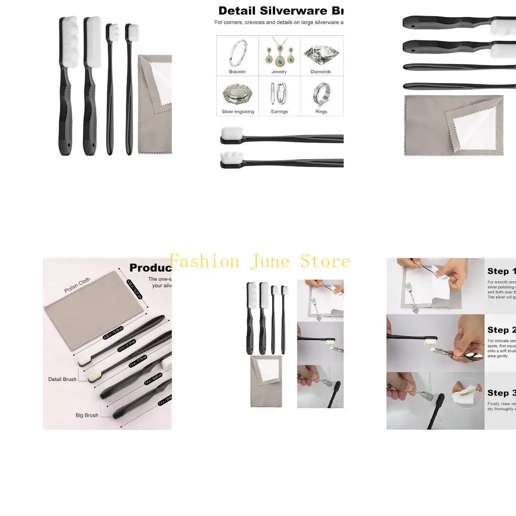 N5KA Jewelry Cleaning Brush Set with Soft Bristles and Polishing Cloth