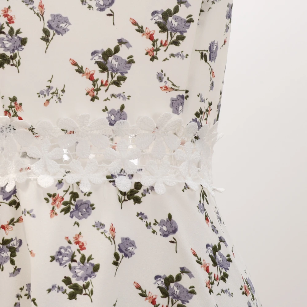 فساتين صيفية Cottagecore Ditsy Floral بدون أكمام ورقبة على شكل قلب وخصر مناسب فساتين كامي صغيرة للنساء #6