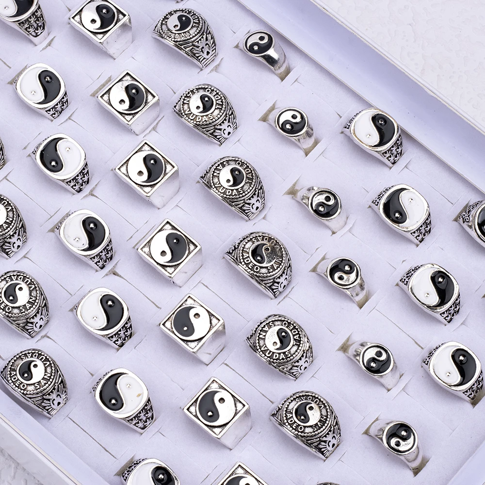 

20 Pieces/lot Vintage Mix Styles Alloy Taoism Tai Chi Yin Yang Rings Finger Ring Charm Jewelry Accessories Wholesale Party Gifts