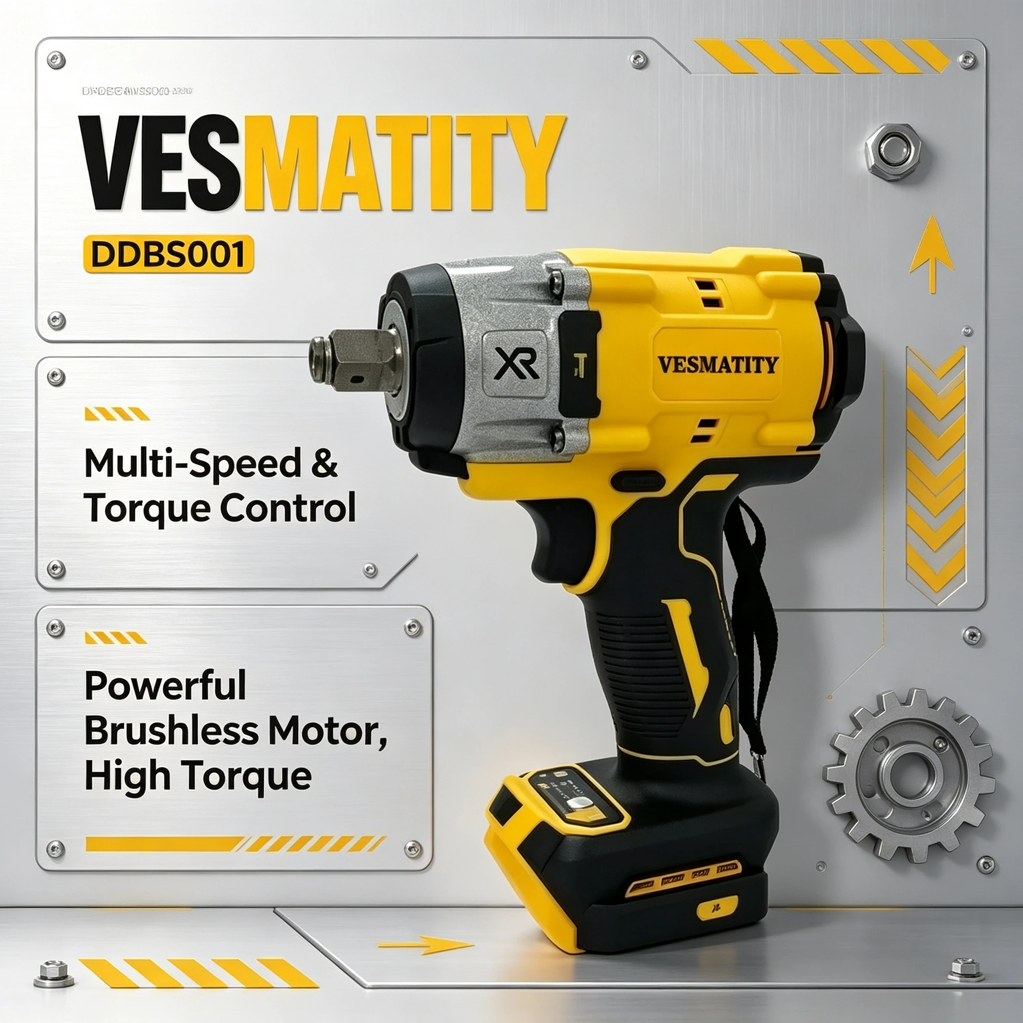 Vesmatity DDBS001 20V Brushless Impact Wrench High Torque Cordless Compact Tool For Professional Truck Repair Assembly