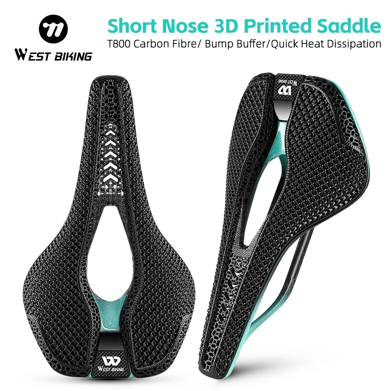 WEST BIKING 3D Printed Road Bike Seat T800 Carbon Speed Saddle Lightweight Short Nose Racing Bike Saddle Bicycle Parts