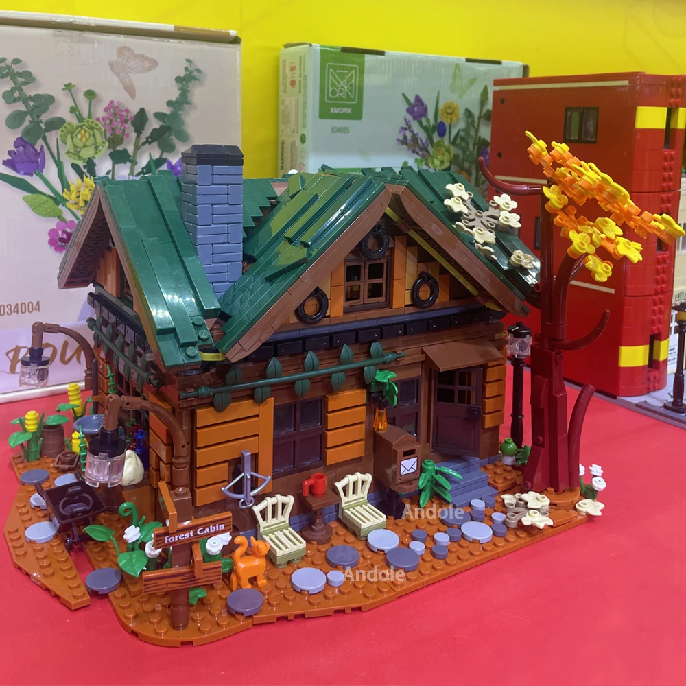 Street View Wald Hütte Gebäude Block Stadt Holz Hütte Wald Holz Haus Modell Ziegel Zusammengebautes Spielzeug Für Jungen Geburtstag Geschenk MOC