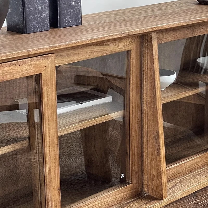 خزانة جانبية لتناول الطعام من الخشب الصلب، وخزانة عرض من القرون الوسطى، وخزانة منخفضة على الحائط لغرفة المعيشة المنزلية، وخزانة زجاجية لخزانة القهوة #4