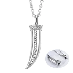 Wolf Teeth Horn Cremation Necklace for Women Men Ashes Stainless Steel Pendant Memorial Urn Jewelry Ashes holder