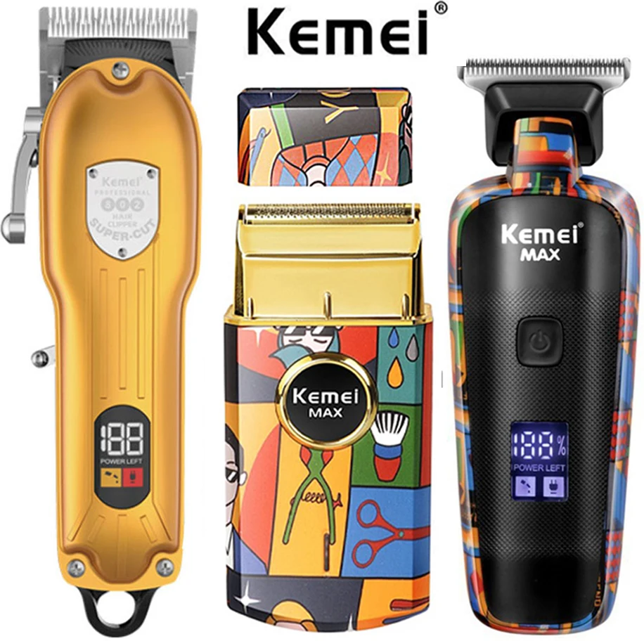 Kemei Multifunctional Electric Hair Clipper Rechargeable Hair Trimmer Graffiti Razor Barber Shop Hair Finishing Cutting Machine