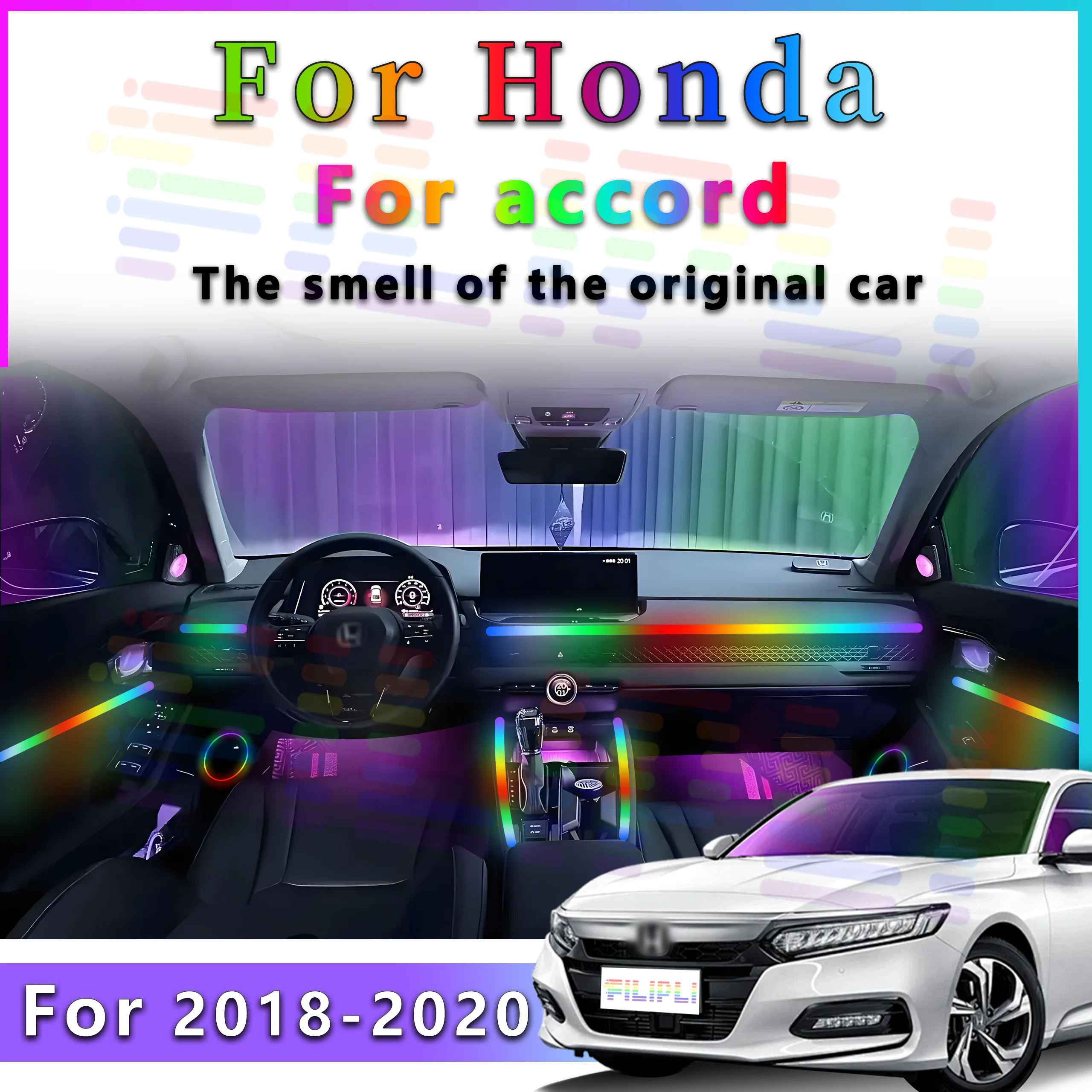 For Honda Accord Lights Decoration Atmosphere Lamp 64 Color RGB Symphony car Ambient Light Interior Acrylic Guide LED Strip