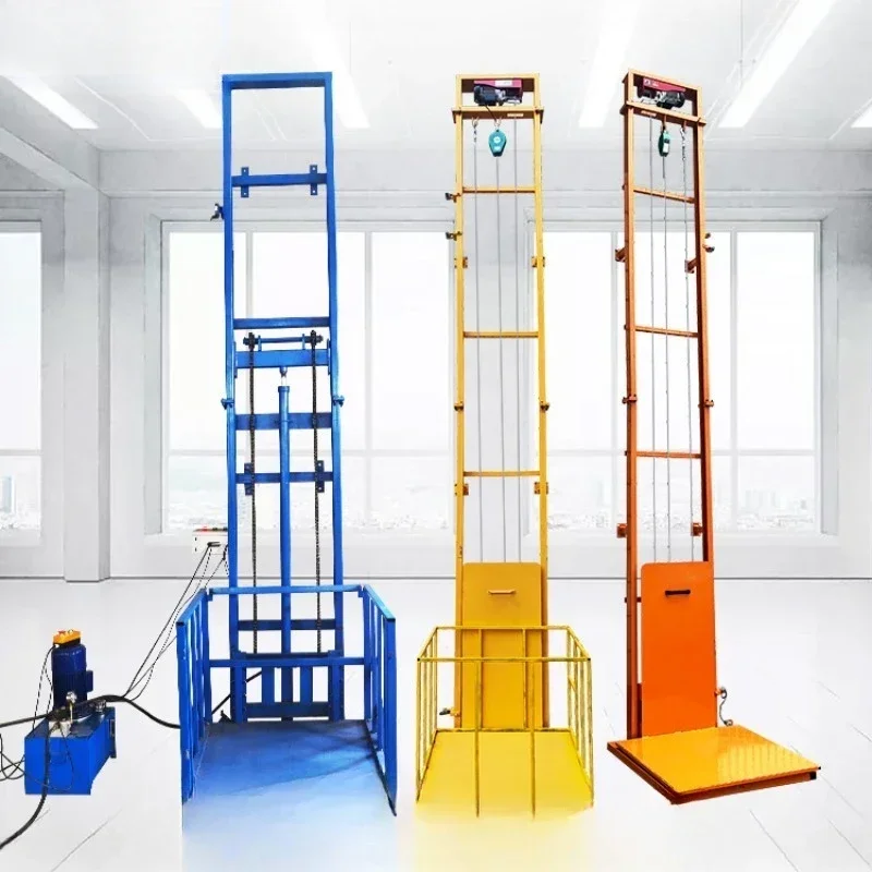 Small freight elevator electric hydraulic lift guide rail hoist warehouse factory home elevator simple lifting platform