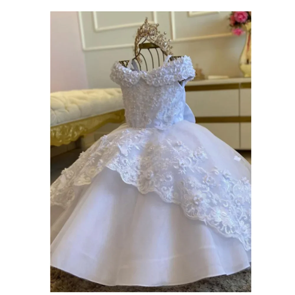 White Flower Girl Dresses Lace applique Birthday Wedding Ball Party First Communion Customized Formal Activity