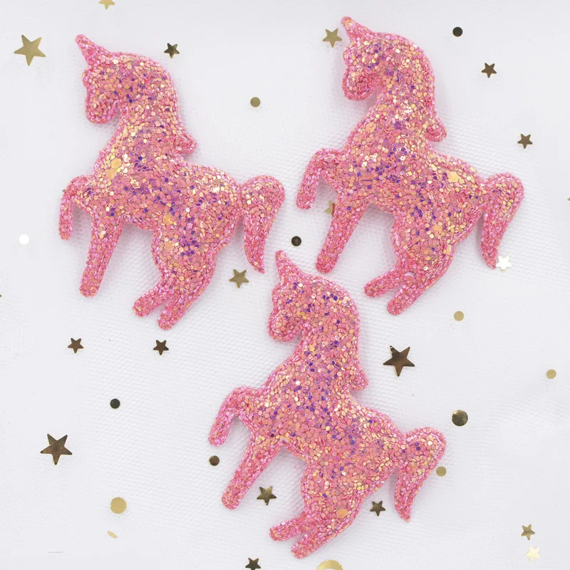 65*60mm Shiny Paillette Padded Patches Glitter Unicorn Appliques for Crafts Clothes Sewing Supplies DIY Hair Bow ornament