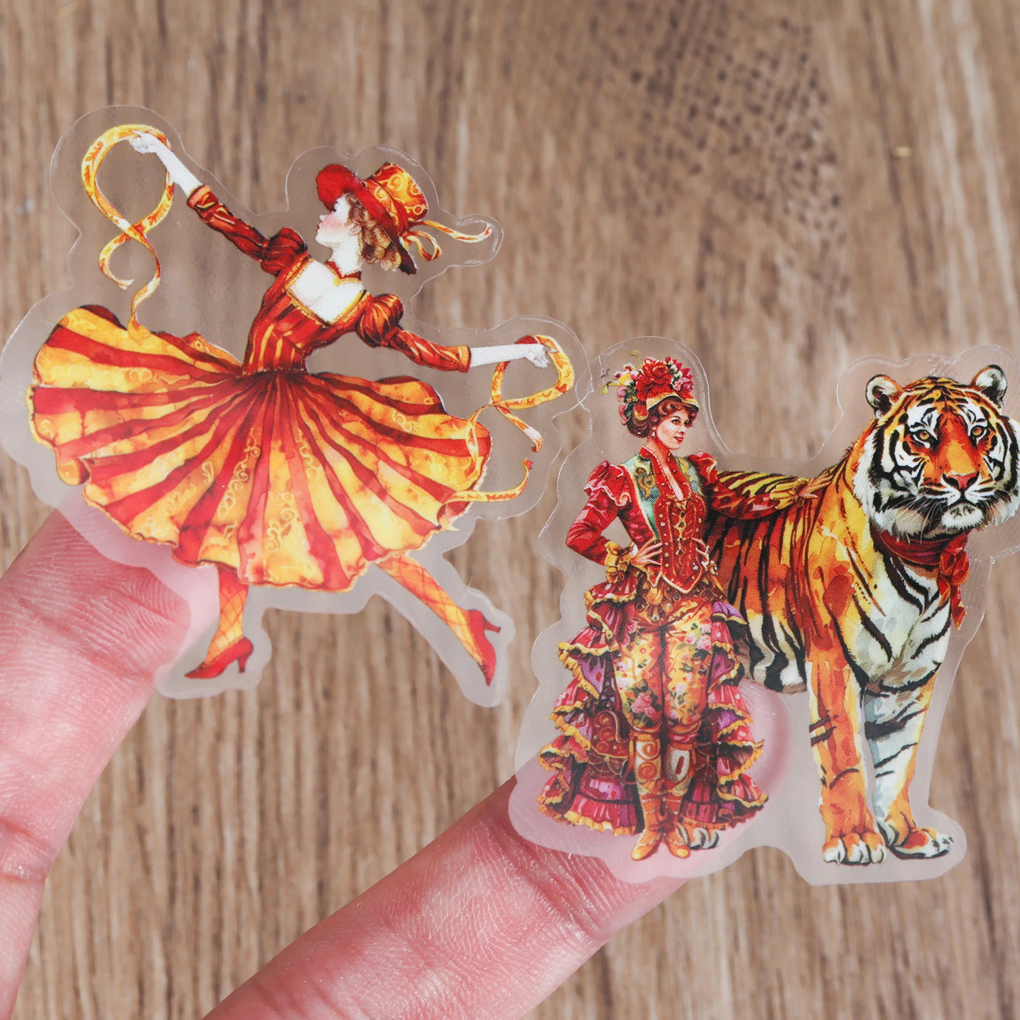 56 قطعة-68 قطعة PET وورق فني السيرك موضوع حزمة ملصقات جمالية ذاتية اللصق ، للحرف الفنية ، ملصق ديكور ذاتي الصنع ، فن المشبك