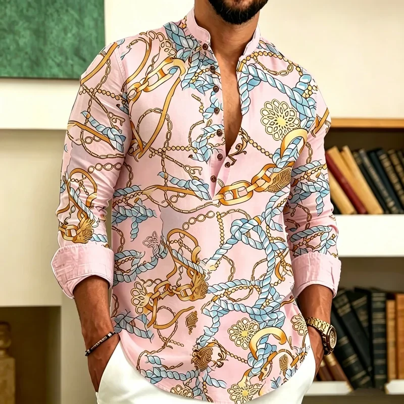 New Men's Printed Long-Sleeve Shirt Casual Menswear view 5