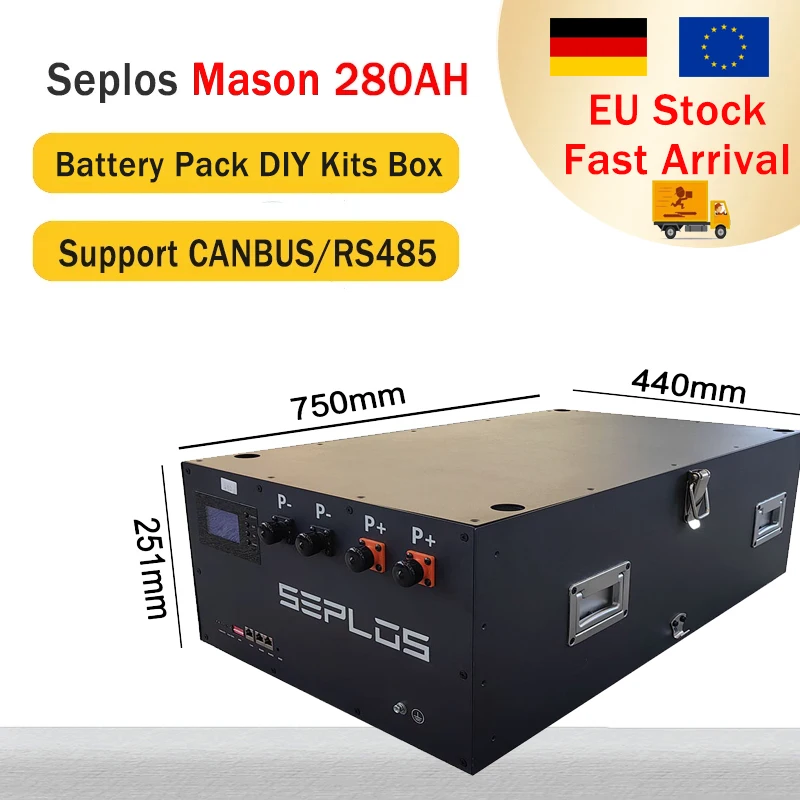 

SEPLOS 48V 280Ah LiFePO4 Lithium Phosphate Battery Pack DIY Kits Set Case Assemble Box Without Cells BT CAN/RS485 51.2V MASON