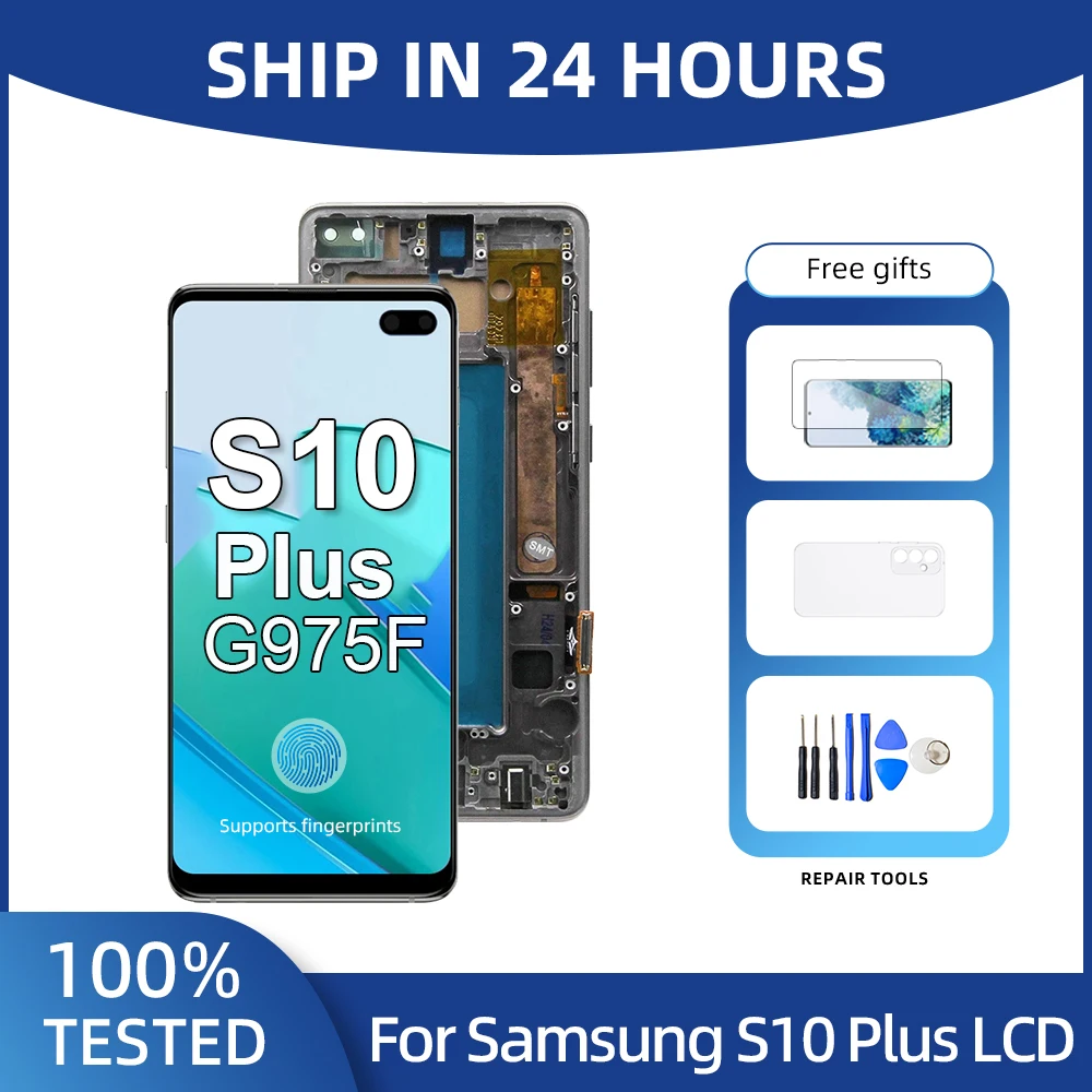 6.4'' Super AMOLED Screen For Samsung Galaxy S10 Plus G975 G975F  Lcd Display Digital Touch Screen with Frame NO Burn Shadow