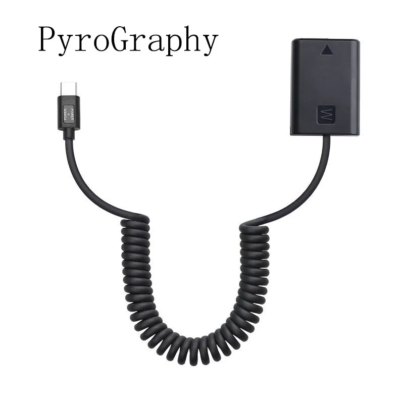 

PyroGraphy Sony NP-FW50 Dummy Battery with Spring Cable&Type C Port Power Indicator Light PD FastCharging Stretching Length 1.2M