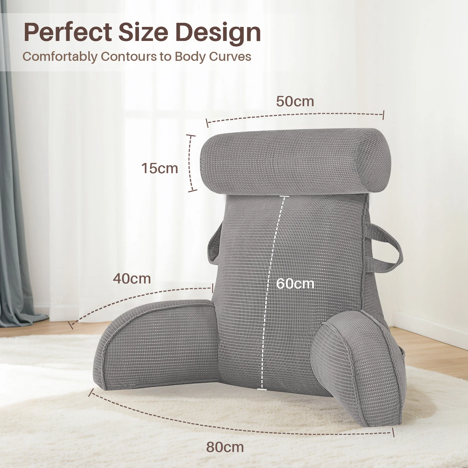 Lesekissen für Bett und Sofa mit abnehmbarem Bezug - Rückenkissen fürs Bett - Memory-Schaum-Lesekissen mit Armlehne, ideal zum Lesen, Fernsehen, Entspannen oder als Rückenstütze – Detail 7