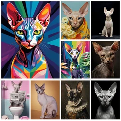 New Sphynx Cat DIY Diamond Painting Kit Cartoon Cat Portrait Diamond Embroidery Mosaic Oil Painting Hand Gift Home Decor