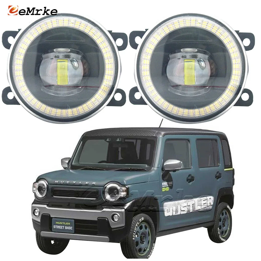 

2-Pcs LED Angel Eye Daytime Running Lights for Suzuki Hustler MR52S MK53S 2020 2021 with Cut-Line Lens Fog Lights Fog Lamp DRL