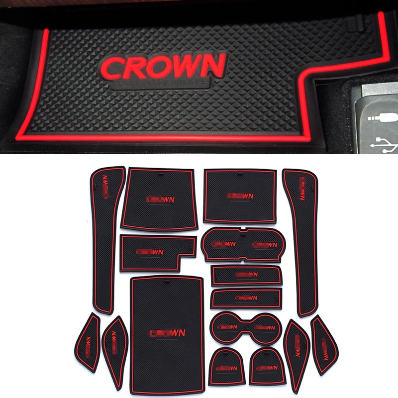 16 pcs Car rubber anti-slip mat coaster Door Slot Mat Set For Toyota 14th CROWN 2015 2016 2017 2018 accessories