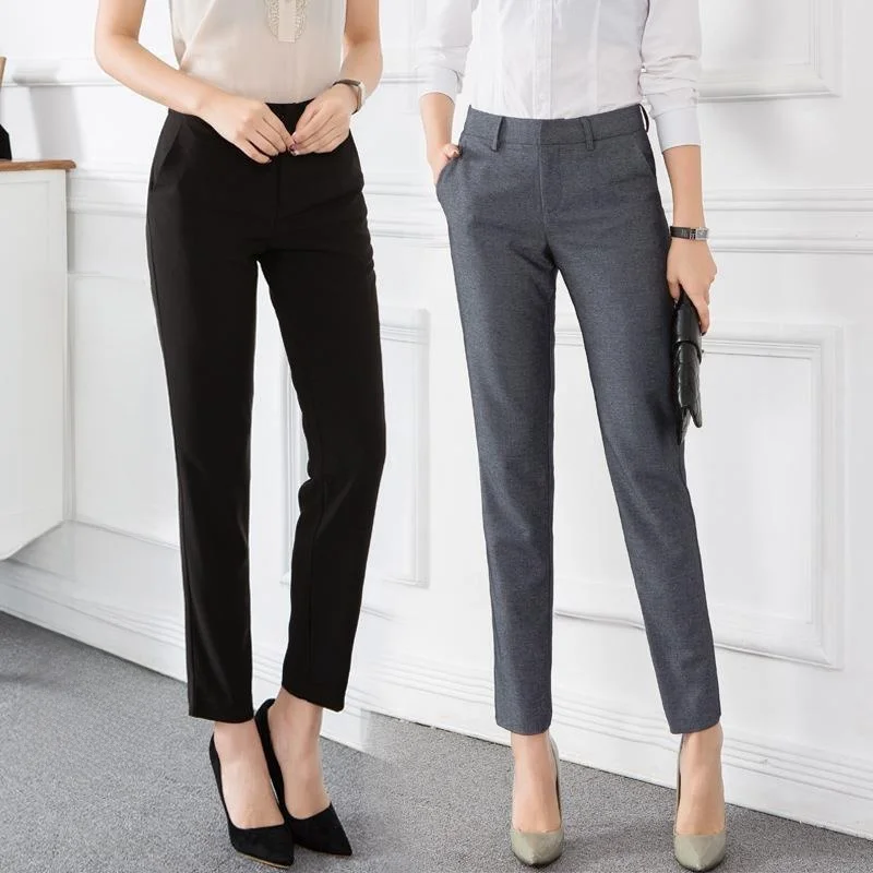 

Slim Fit Women's Suit Pants Thin Bla Long Trousers Medium Waist Autumn Faion Ladies' Premium Clothing Workwear