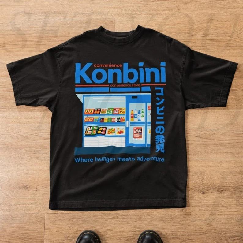Japan Convenience Store Graphic Print T-shirt 90s Anime Japanese Streetwear Harajuku Y2K Grunge Men Women Streetwear Tee Tops