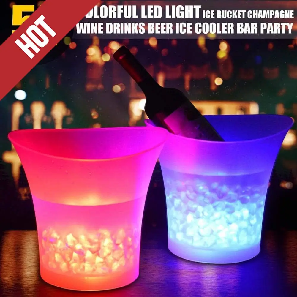 

LED Ice Bucket, 5L Large Capacity Wine Ice Bucket Drink Containers With Multi Colors Changing For Party, (2PCS, Battery Powered)