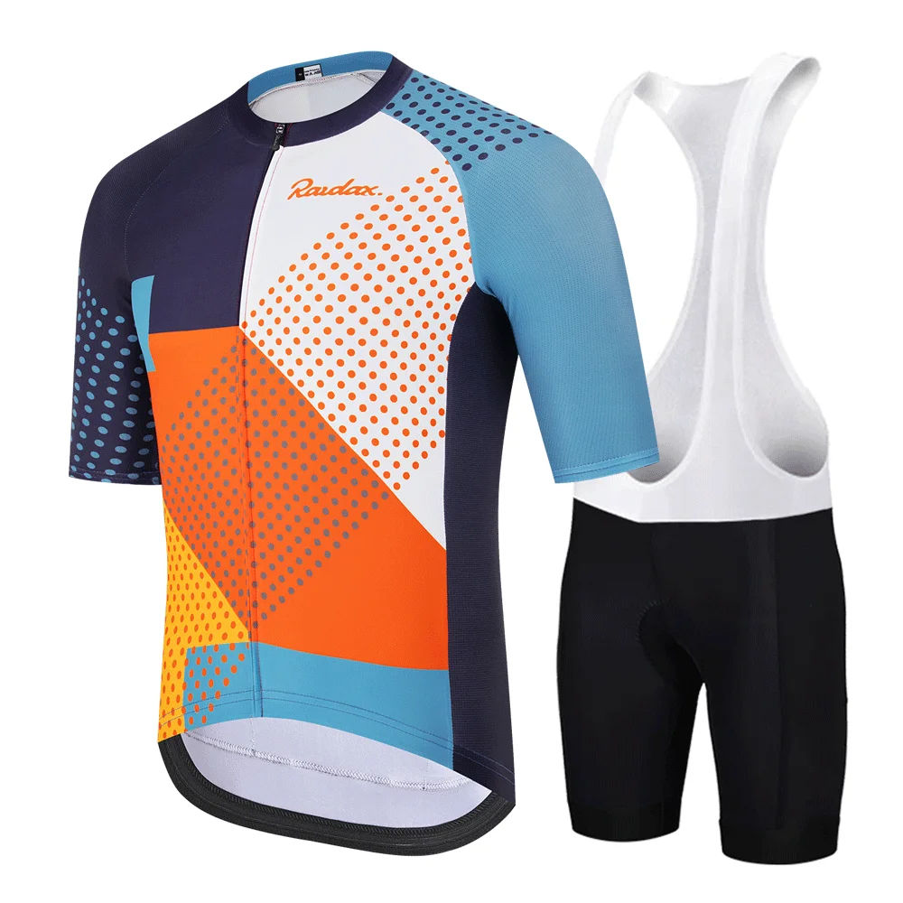 RAUDAX Men's Cycling Jersey Set Road Bike Jersey with Pockets Short Sleeves Cycling Kits Bib Shorts Padded MTB Cycling Clothing