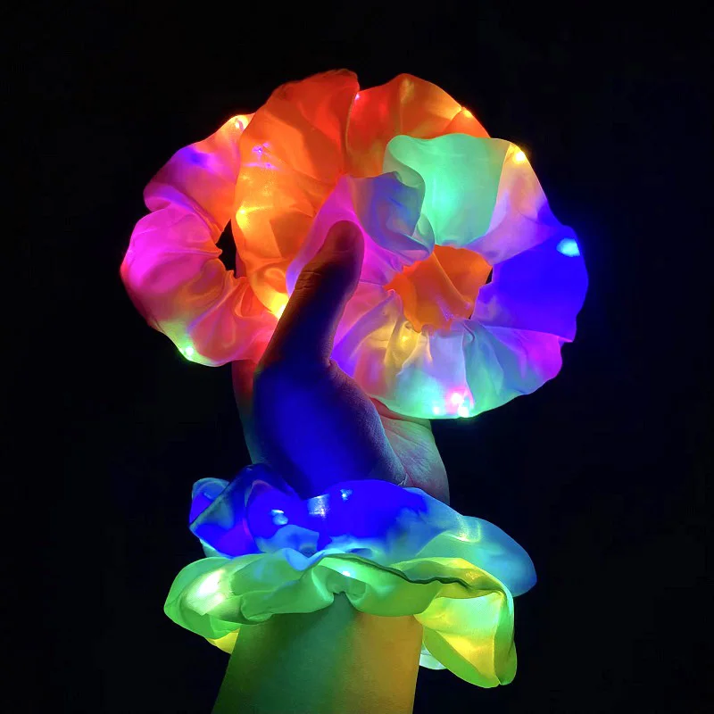 Bar parlayan saç halat LED ışıklı saç bandı Light Up aydınlık saç Scrunchies kadınlar kızlar için cadılar bayramı noel partisi